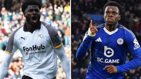 Derby striker Patrick Agyemang and Leicester's Stephy Mavididi