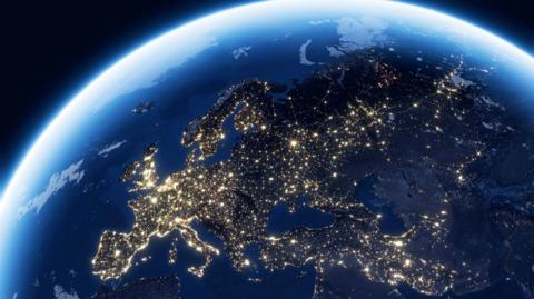 Earth from Space showing with UK and Europe clearly visible in lights