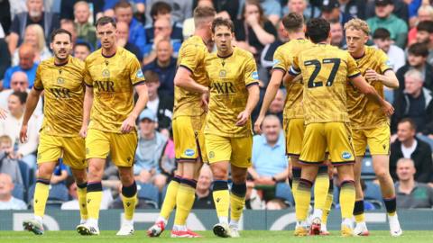 Blackburn Rovers celebrate their winner against Everton