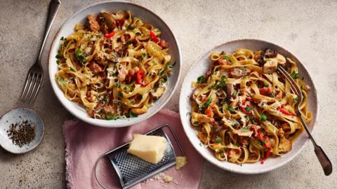 Tagliatelle with mushrooms and pancetta