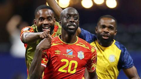Yoane Wissa celebrates the third goal against Uzbekistan