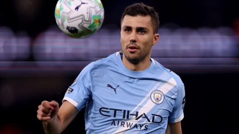 Rodri in Premier league action for Manchester City during the 2025-26 season