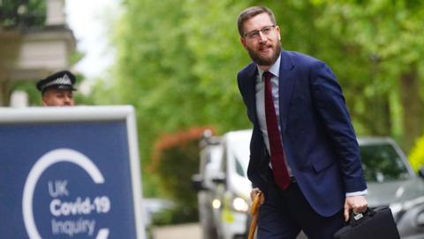 Cabinet Secretary Simon Case arrives to give evidence to the UK Covid-19 Inquiry at Dorland House in London