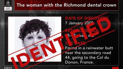 A poster with a black background and red and white writing on it. To the left is an illustration of a woman's face. Identified is written in large capital letters across the poster on an angle