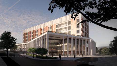 An artist's impression of the planned new women's and children's hospital in Milton Keynes