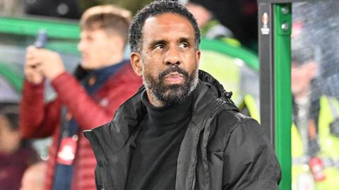 Celtic head coach Wilfried Nancy before kick-off against Roma 