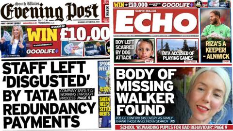 Front pages of South Wales Evening Post and South Wales Echo