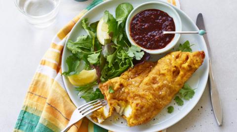 Spiced battered fish and chilli chutney