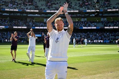  Ben Stokes applauds travelling England supporters 