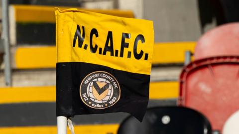 A general view of a corner flag at Rodney Parade, home of Newport County
