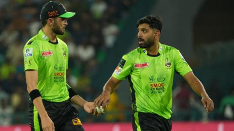 Shaheen Shah Afridi (left) and Haris Rauf of Lahore Qalandars