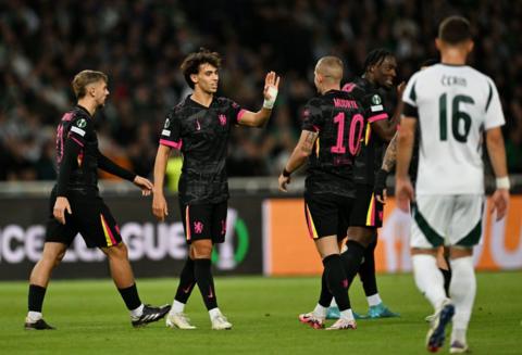 Joao Felix celebrates a goal for Chelsea