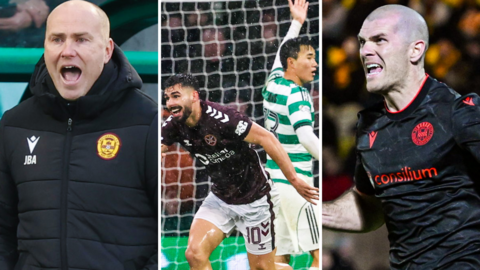 Motherwell's Jens Berthel Askou, Hearts' Claudio Braga, Celtic's Yang Hyun-jun and St Mirren's Alex Gogic