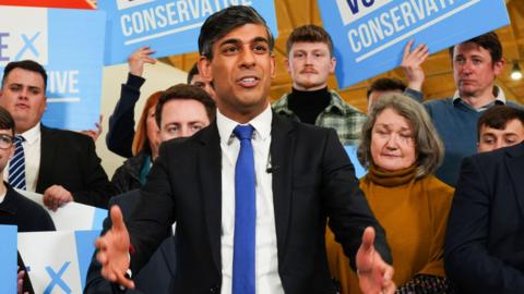 An image showing Prime Minister Rishi Sunak surrounded by Conservative voters