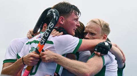 Sam Hyland celebrates Ireland’s fourth goal