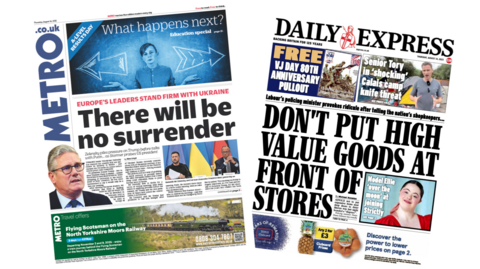 The Metro says "There will be no surrender". The Express says "Don't put high value goods at the front of stores". 