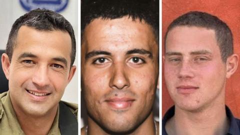 Israeli soldiers Col Asaf Hamami (L), Staff Sgt Oz Daniel (C) and Capt Omer Neutra (R)