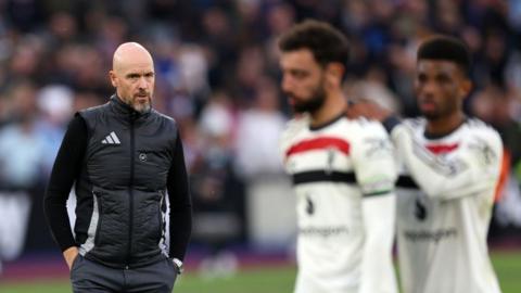 Erik ten Hag Manager / Head Coach of Manchester United after the Premier League match between West Ham United FC and Manchester United FC at London Stadium