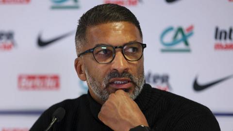 Habib Beye speaking after a game between Olympique de Marseille and Stade Rennais at Orange Velodrome on February 3, 2026 in Marseille, France.