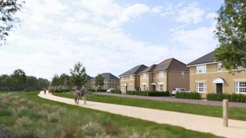 An artist's impression of new homes in Wellington which will provide access to a new railway station.