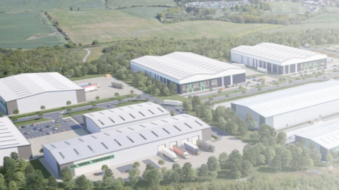 A CGI image of how the industrial estate would have looked had it been approved. It has standard industrial units built on the land.