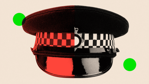A treated image of a police hat
