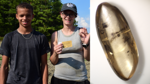 Raynae Madison  and nephew with a close-up of teh diamond they found