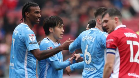 Coventry's Haji Wright (L) made it 2-0 against Bristol City