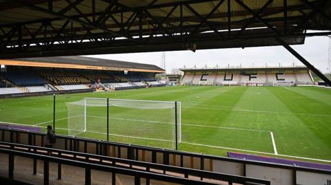 A general view from the stands of the Abbey Stadium looking out across the pitch