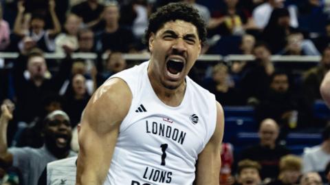 London Lions' Joel Scott shouts during a game
