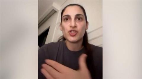 Screengrab of video showing Zeynab Javadli speaking from her home in Dubai