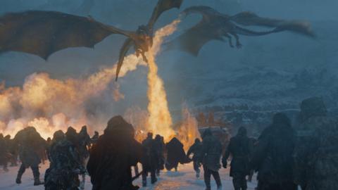 Dragons attacking White Walkers