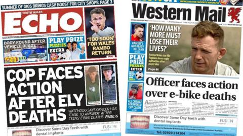 Front pages of the South Wales Echo and the Western Mail