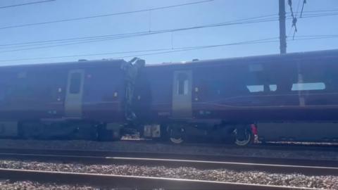 A section of the train which appears to have crashed 