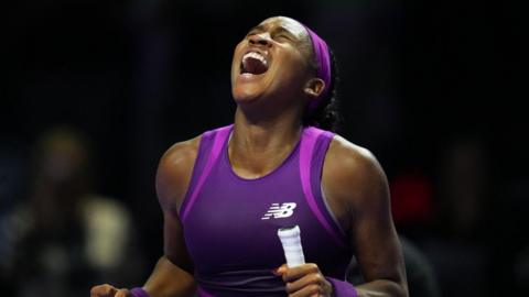 Coco Gauff celebrates her victory