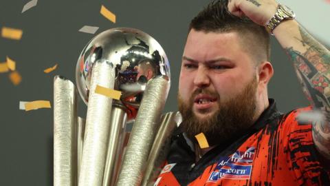 Michael Smith with the PDC World Championship trophy