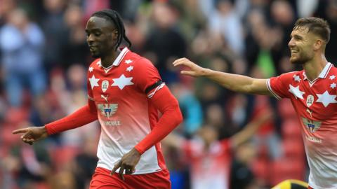 Barnsley's Devante Cole celebrates scoring against Burton