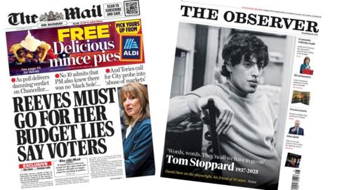 A composite image of the front pages of the Daily Mail and the Observer on 30 November 2025