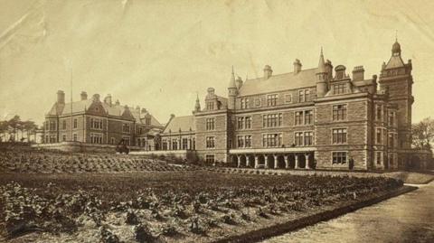 A sepia image of a hospital about 200 years ago