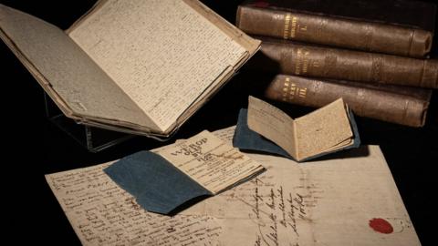 An arrangement of Bronte items: books and manuscripts