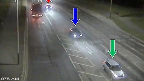 Three cars in chase caught on CCTV