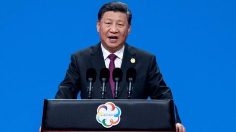 Chinese president Xi Jinping delivers a speech during the opening ceremony of the Conference on Dialogue of Asian Civilizations at the National Convention Centre in Beijing