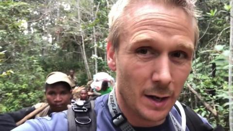 Christian Parkinson on trek through the rainforest