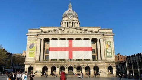 Giant St George's flag on display at the Council House