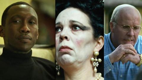 A composite image showing scenes from Green Book (L), The Favourite (C) and Vice (R)