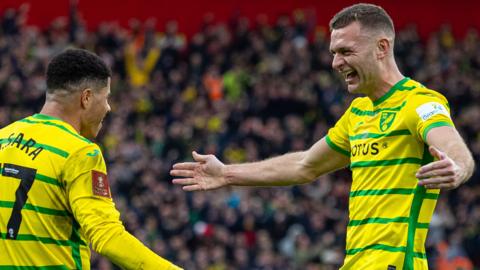 Ben Gibson scores for Norwich against Liverpool