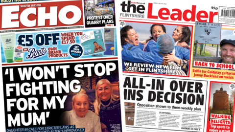 South Wales Echo and The Flintshire Leader front pages