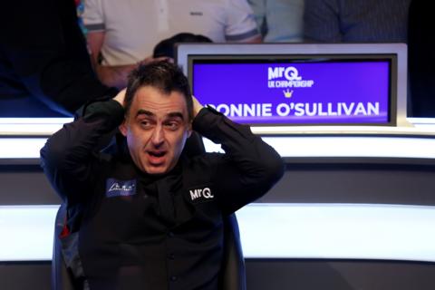 Ronnie O’Sullivan reacts with astonishment as he wins the 2023 UK Snooker Championship at the age of 47 years old.