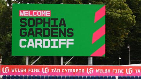 Welcome sign at Sophia Gardens cricket ground in Cardiff