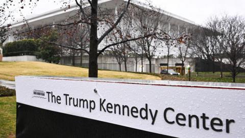 signage for the Trump Kennedy Center in front of the building